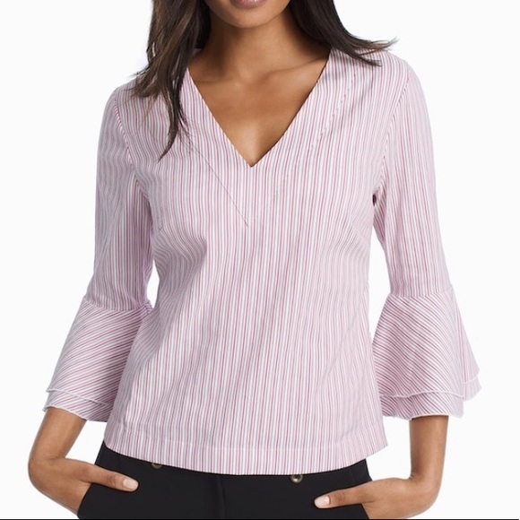 White House Black Market Tops - White House Black Market Stripe Carmen Poplin Top